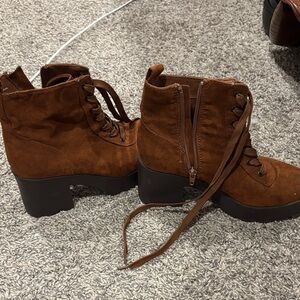 BAMBOO Brown Lace Up Platform Boots